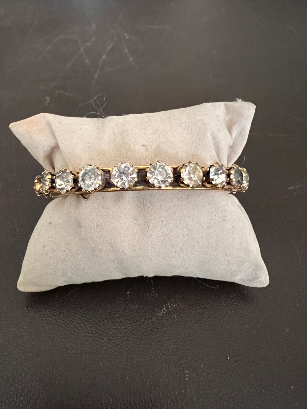 Vintage Prong Set Rhinestone Gold Plated Hinged Bangle